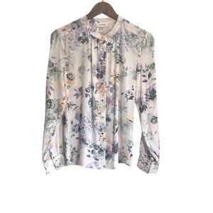Calvin Klein White Floral Long Sleeve Button Down Blouse